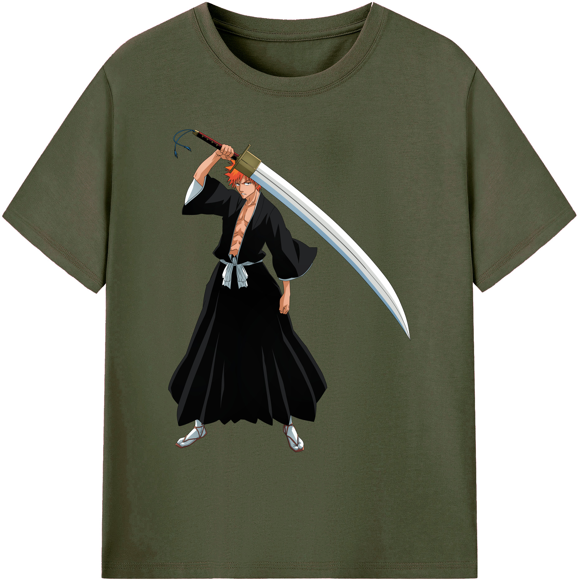 （画像用） ブリーチ 黒崎一護（くろさき いちご）BLEACH Kurosaki Ichigo 綿100％ メンズ半袖Tシャツ｜肌触りやわらか＆通気性